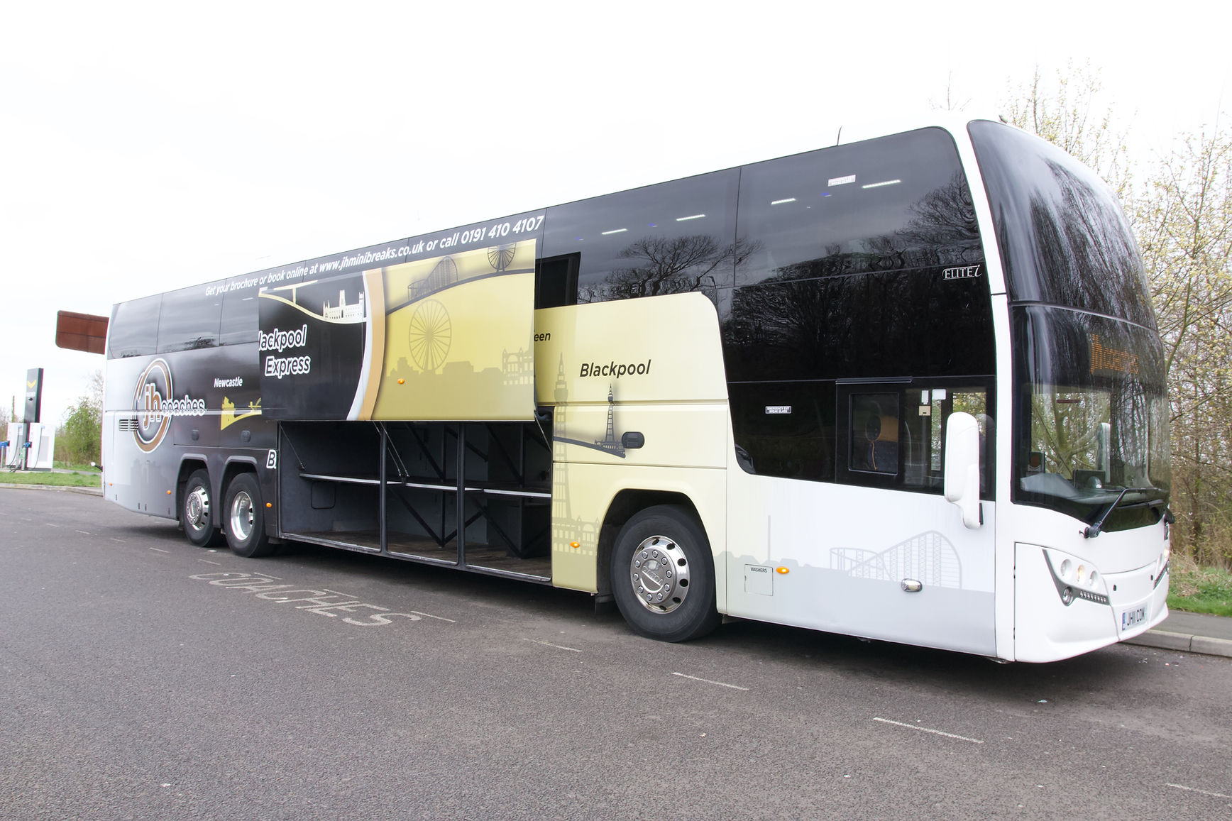 Coach with side doors open