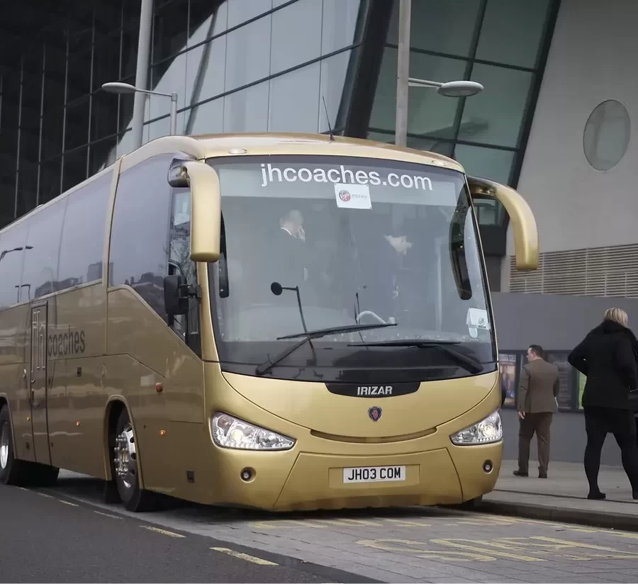 Coach parked in city